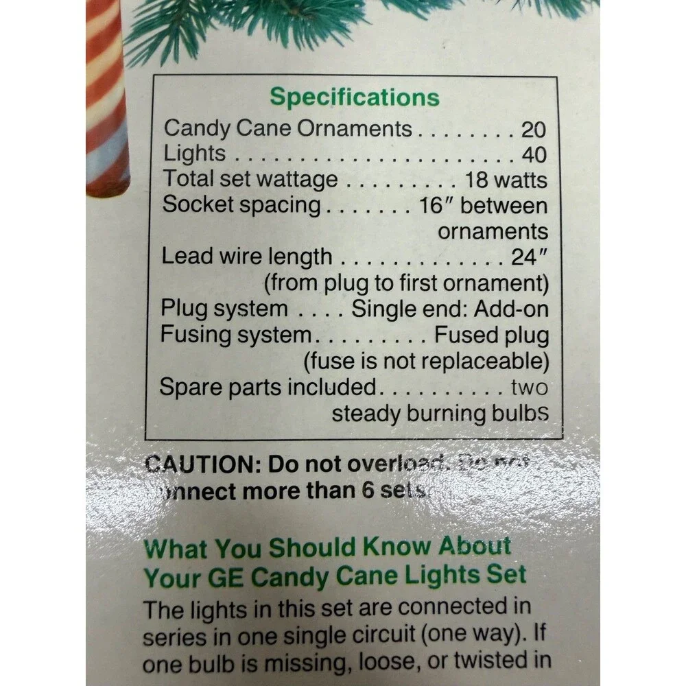 Vtg GE Merry Midget Blow Mold Candy Cane String Light Set 2 Sets Christmas Light